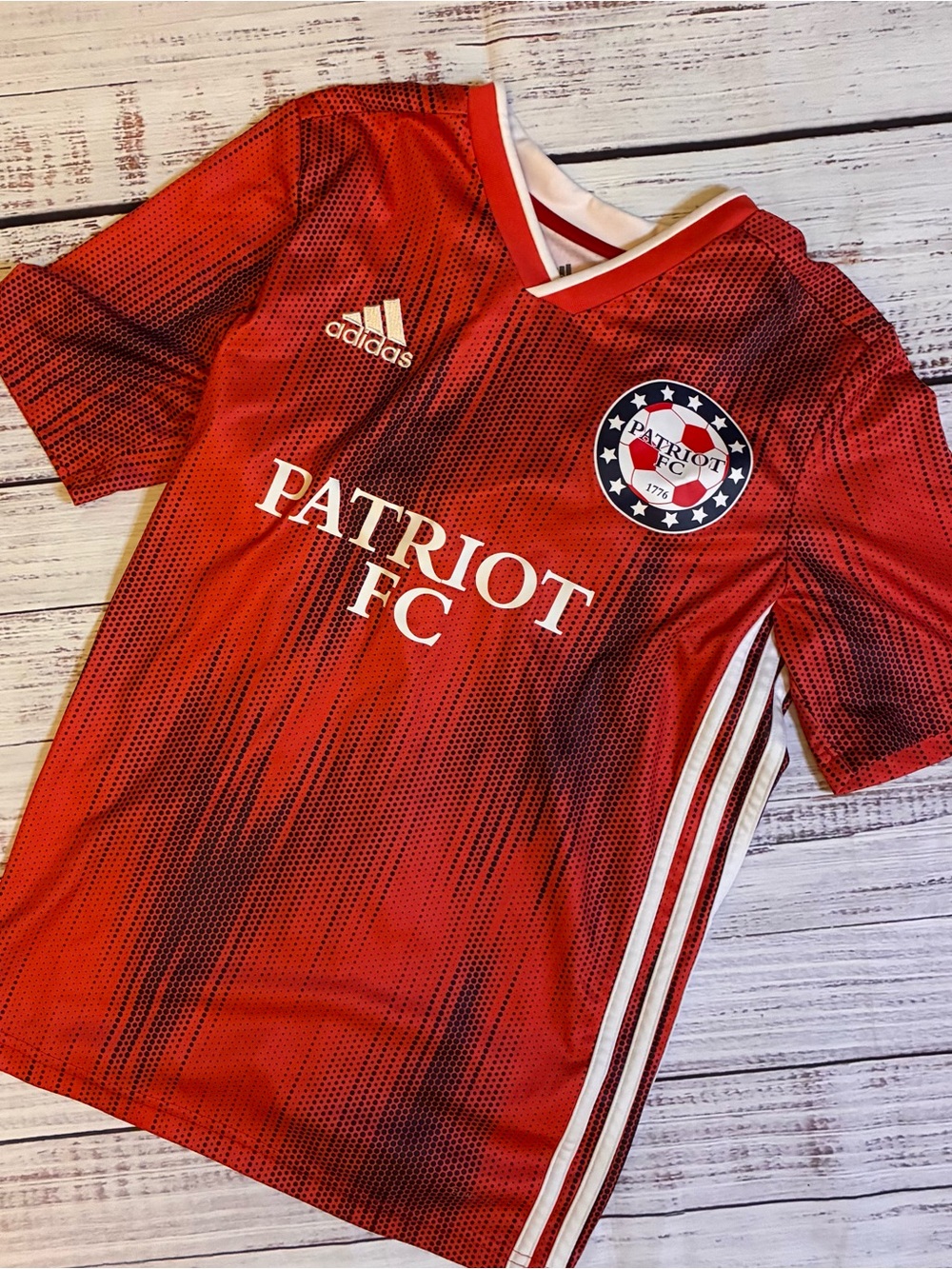 adidas Red Patriot FC Kids Soccer Jersey with White Accents